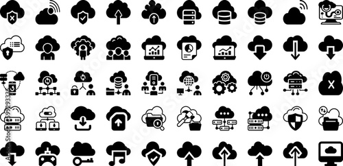 Cloud Icon Set Isolated Silhouette Solid Icons With Symbol, Internet, Cloud, Vector, Technology, Web, Icon Infographic Simple Vector Illustration