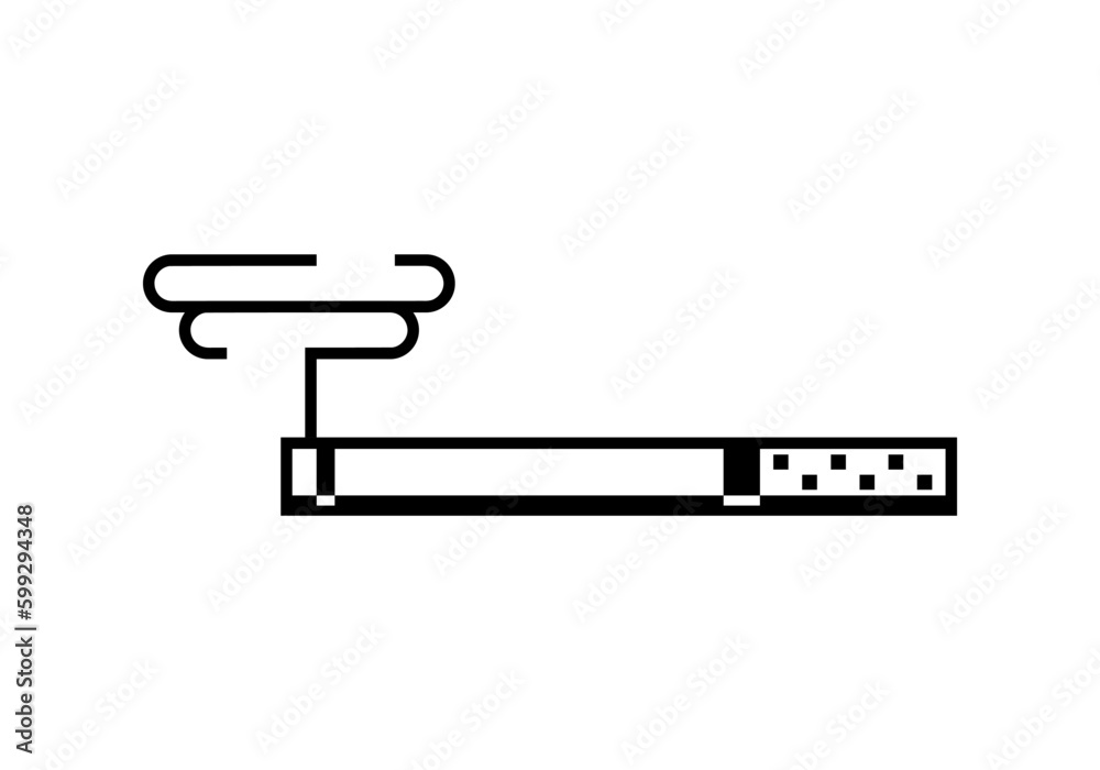 Black line smoking cigarette pixel outline icon flat vector design