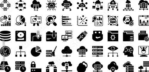 Data Icon Set Isolated Silhouette Solid Icons With Symbol, Data, Set, Computer, Vector, Technology, Icon Infographic Simple Vector Illustration