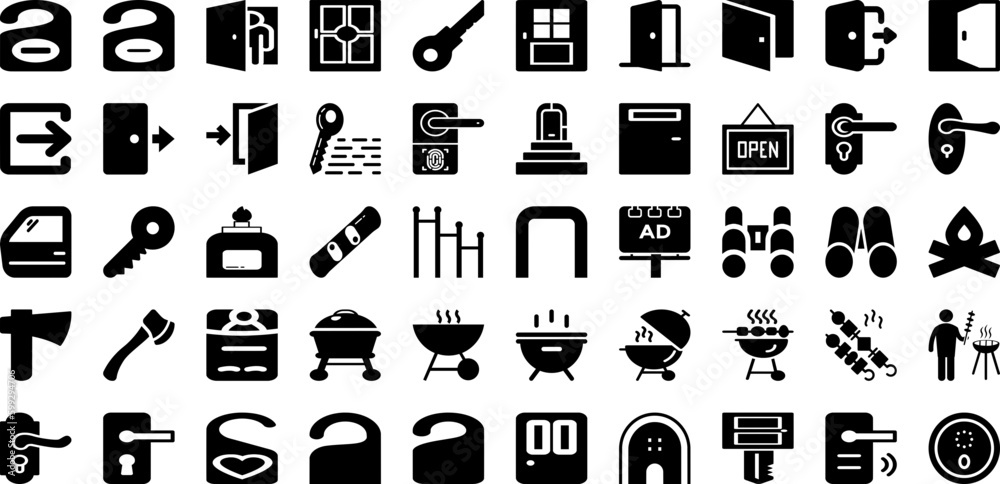Door Icon Set Isolated Silhouette Solid Icons With Illustration, Vector, Outline, Icon, Door, Sign, Symbol Infographic Simple Vector Illustration
