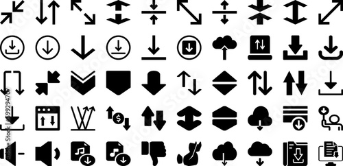 Down Icon Set Isolated Silhouette Solid Icons With Down, Symbol, Sign, Web, Up, Line, Icon Infographic Simple Vector Illustration