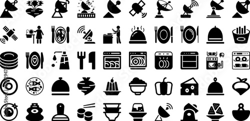 Dish Icon Set Isolated Silhouette Solid Icons With Vector, Dish, Utensil, Kitchen, Plate, Restaurant, Icon Infographic Simple Vector Illustration