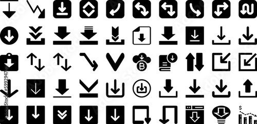 Down Icon Set Isolated Silhouette Solid Icons With Web, Sign, Down, Icon, Line, Up, Symbol Infographic Simple Vector Illustration