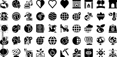 Earth Icon Set Isolated Silhouette Solid Icons With Global, World, Icon, Map, Vector, Globe, Earth Infographic Simple Vector Illustration
