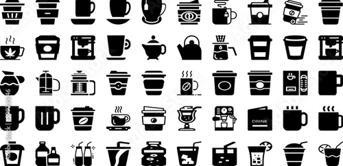 Drink Icon Set Isolated Silhouette Solid Icons With Alcohol, Vector, Water, Drink, Icon, Cocktail, Glass Infographic Simple Vector Illustration