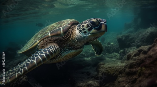 Underwater Marvel: Incredible Tortoise (AI Generated)