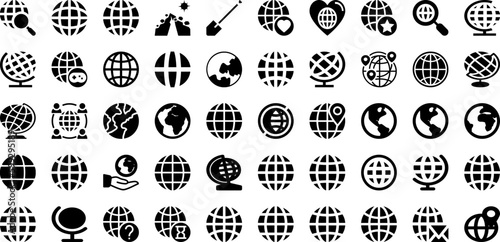 Earth Icon Set Isolated Silhouette Solid Icons With Global, Icon, Vector, Map, Globe, World, Earth Infographic Simple Vector Illustration