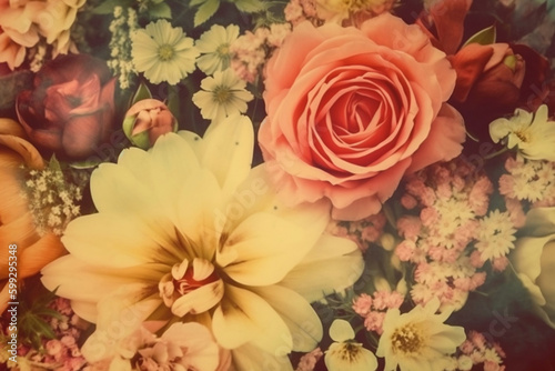 Vintage bouquet of beautiful flowers, Floral background, Abstract pattern with beautiful spring flowers (generative AI)