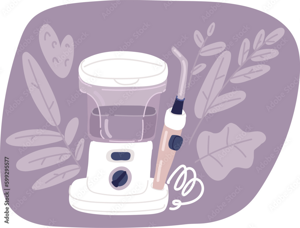 Cartoon Illustration of Portable oral irrigator. Water flosser. Teeth