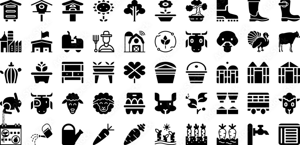 Farm Icon Set Isolated Silhouette Solid Icons With Farm, Agriculture ...