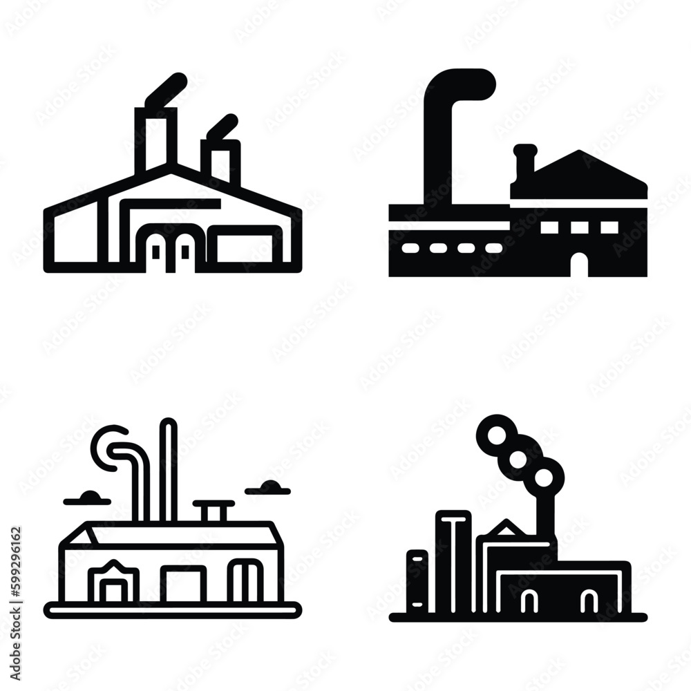 Fototapeta premium Factory Flat Icon Set Isolated On White Background