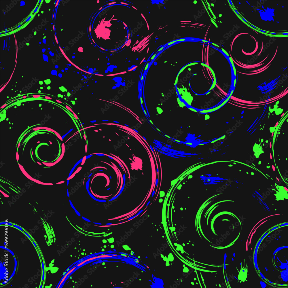 Pattern with spiral shapes, swirls, twirls, paint brush strokes