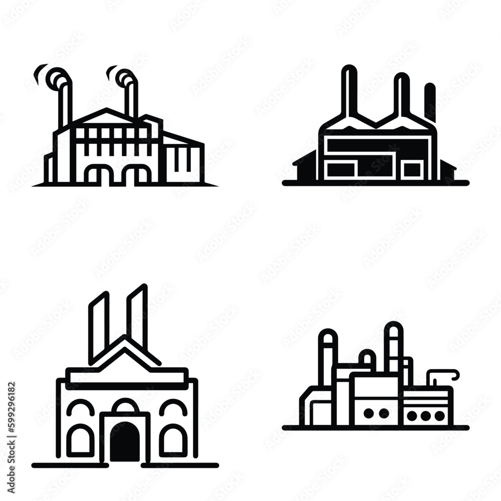 Obraz premium Factory Flat Icon Set Isolated On White Background