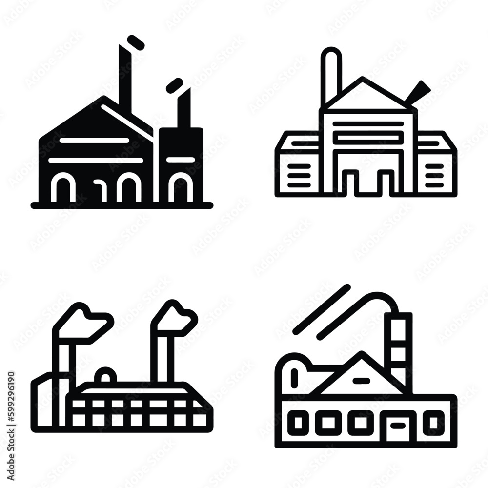 Obraz premium Factory Flat Icon Set Isolated On White Background