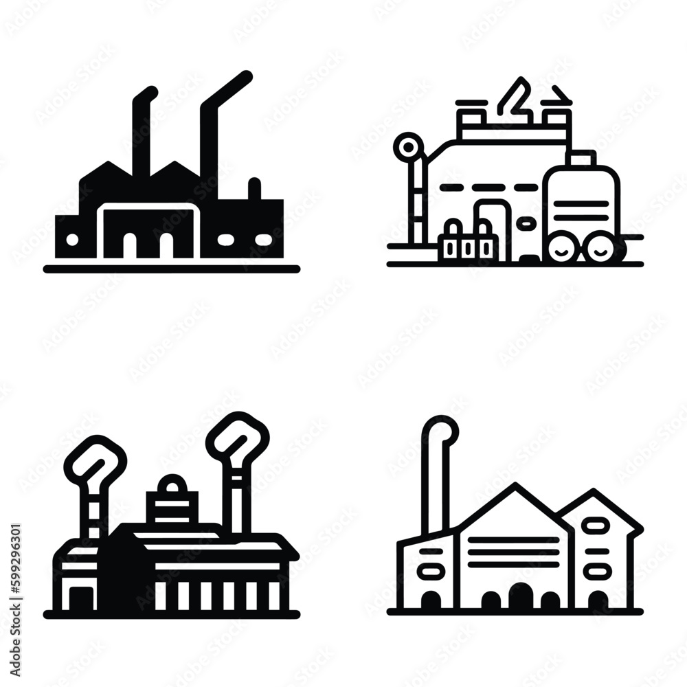 Factory Flat Icon Set Isolated On White Background