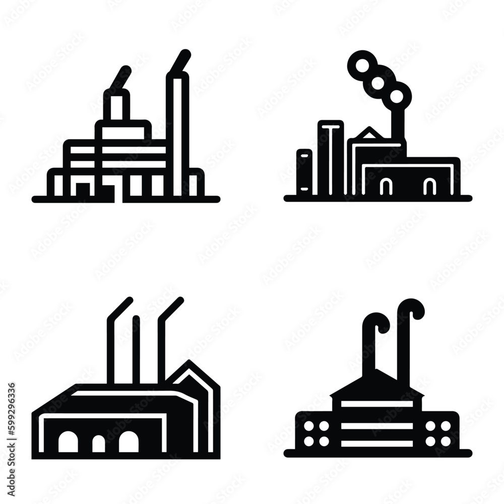 Factory Flat Icon Set Isolated On White Background Factory Flat Icon Set Isolated On White Background