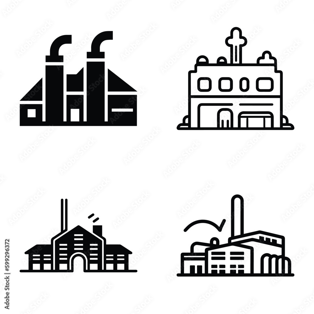 Fototapeta premium Factory Flat Icon Set Isolated On White Background