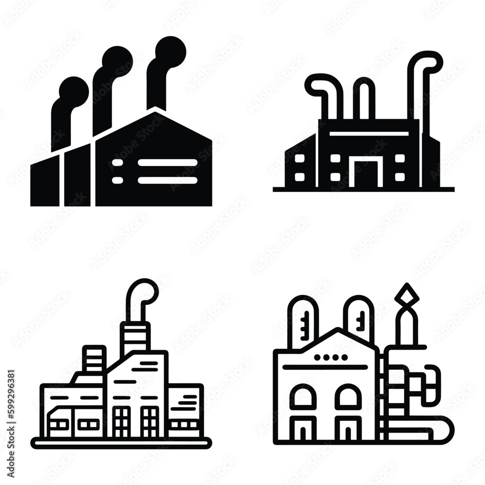 Factory Flat Icon Set Isolated On White Background