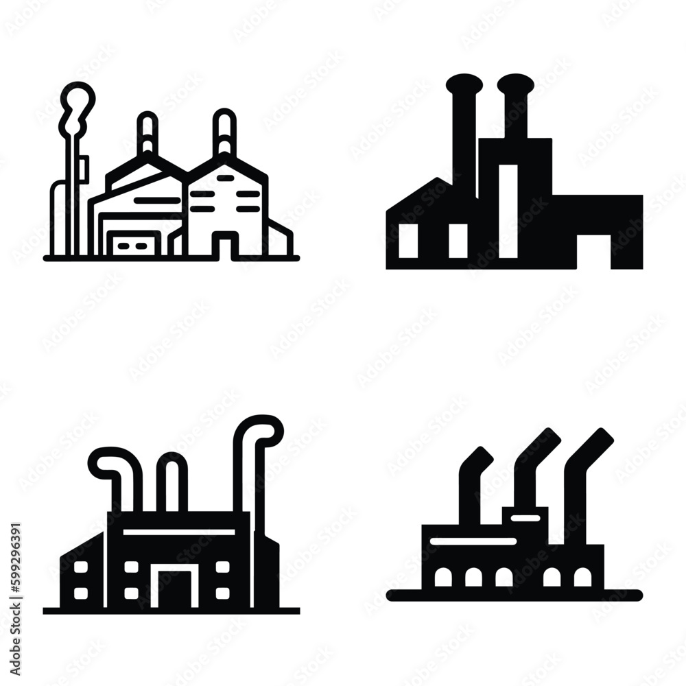 Obraz premium Factory Flat Icon Set Isolated On White Background