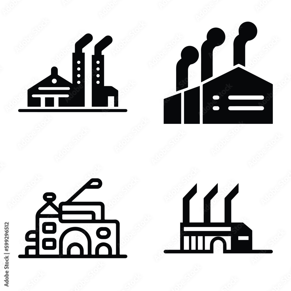 Factory Flat Icon Set Isolated On White Background Factory Flat Icon Set Isolated On White Background
