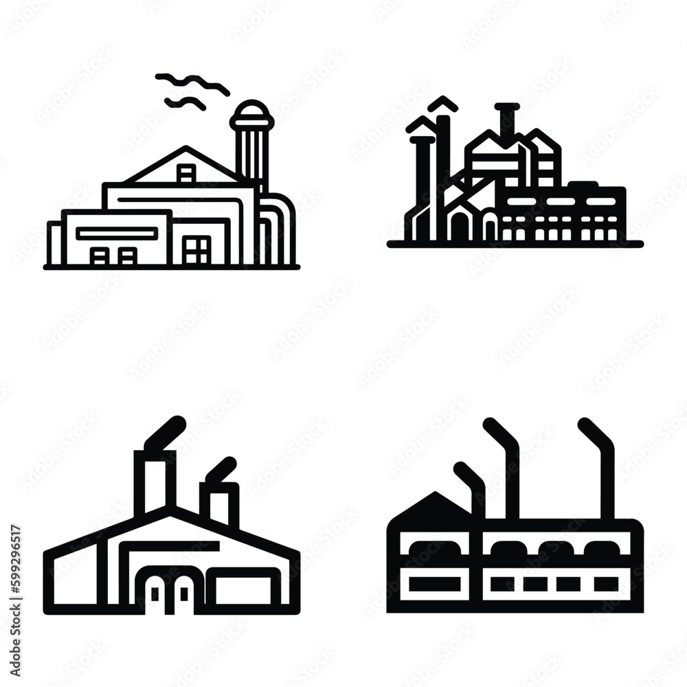 Factory Flat Icon Set Isolated On White Background Factory Flat Icon Set Isolated On White Background