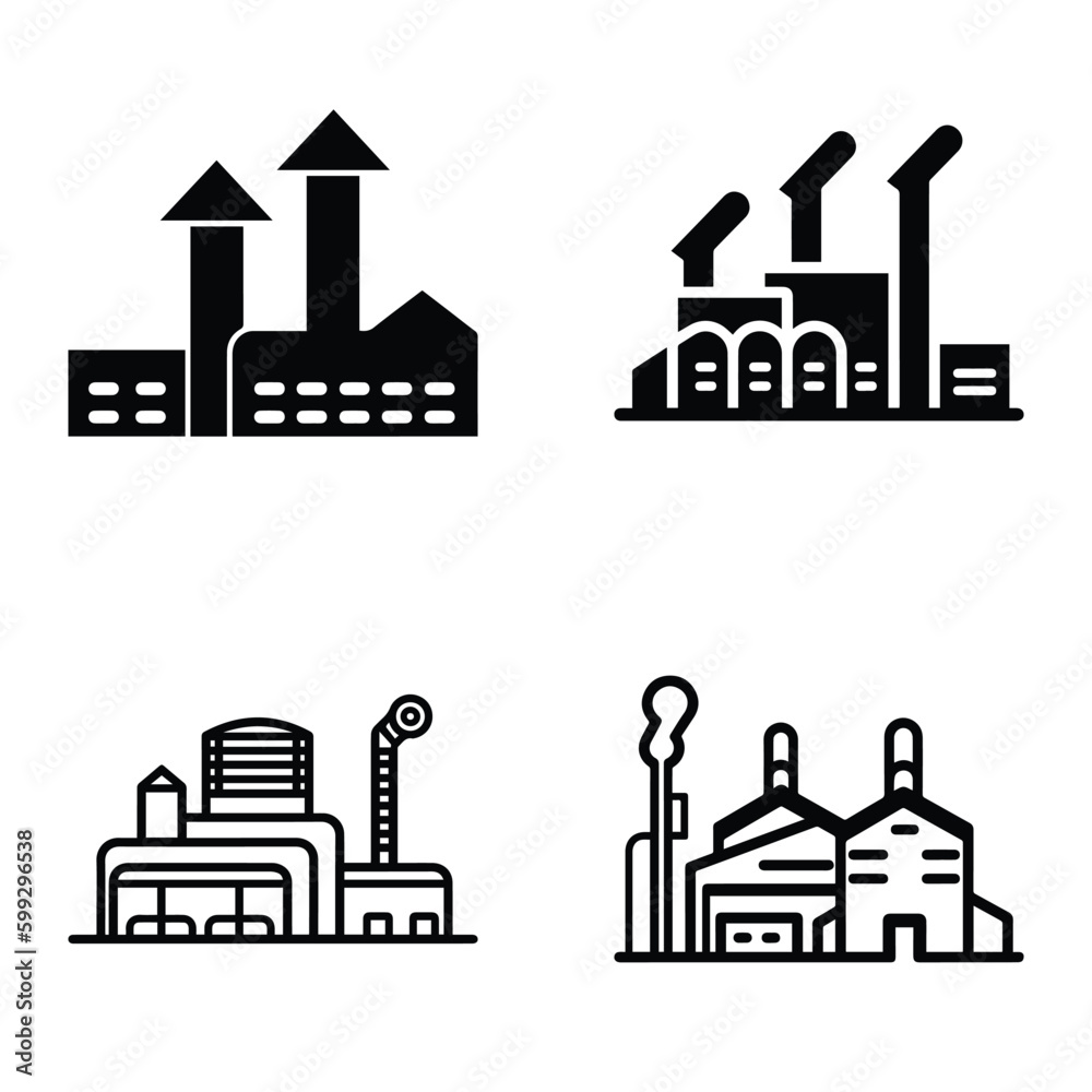 Obraz premium Factory Flat Icon Set Isolated On White Background
