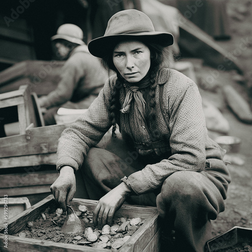 Foto Woman panning for gold in the Klondike, 1890s. Generative AI.