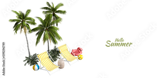 Coconut tree and beach objects isolated on white