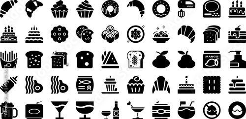 Food Icon Set Isolated Silhouette Solid Icons With Food, Menu, Vector, Icon, Restaurant, Line, Set Infographic Simple Vector Illustration