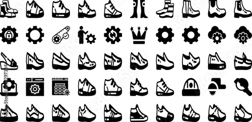 Gear Icon Set Isolated Silhouette Solid Icons With Gear, Icon, Sign, Work, Technology, Symbol, Business Infographic Simple Vector Illustration