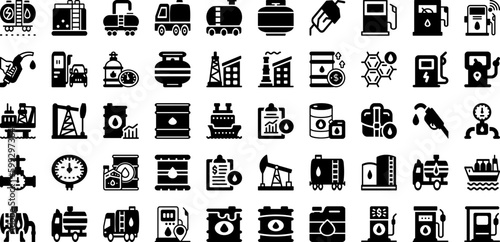 Fuel Icon Set Isolated Silhouette Solid Icons With Gas, Energy, Symbol, Fuel, Industry, Power, Icon Infographic Simple Vector Illustration