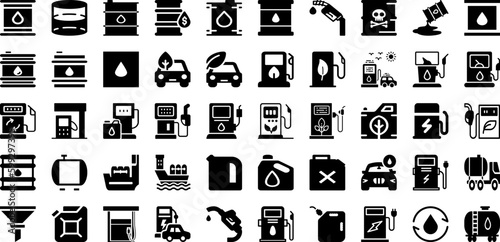 Fuel Icon Set Isolated Silhouette Solid Icons With Energy, Industry, Symbol, Power, Gas, Icon, Fuel Infographic Simple Vector Illustration