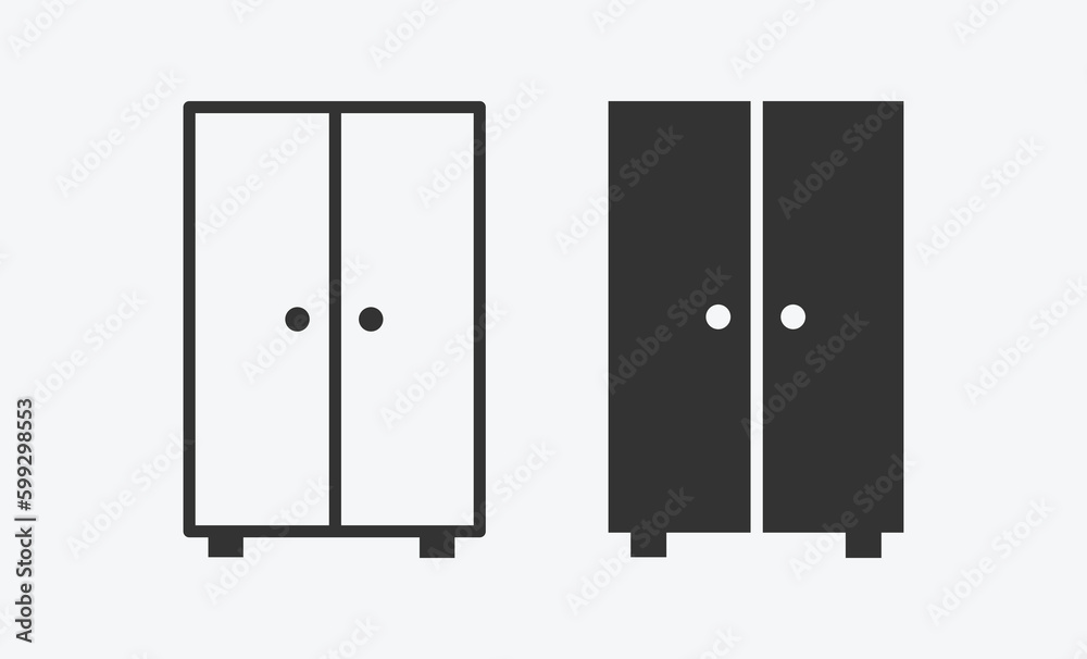 vector illustration of cupboard isolated icon set. wardrobe flat symbol. linear and filled style flat furniture sign for mobile concept and web design