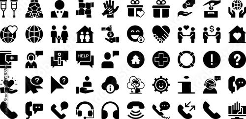 Help Icon Set Isolated Silhouette Solid Icons With Business, Illustration, Support, Vector, Icon, Symbol, Help Infographic Simple Vector Illustration