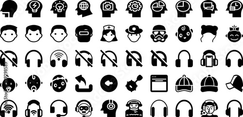 Head Icon Set Isolated Silhouette Solid Icons With Vector, People, Human, Icon, Head, Symbol, Illustration Infographic Simple Vector Illustration