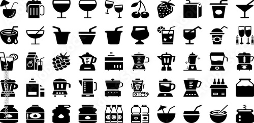 Juice Icon Set Isolated Silhouette Solid Icons With Juice, Vector, Food, Icon, Glass, Drink, Symbol Infographic Simple Vector Illustration