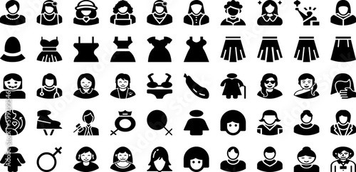 Lady Icon Set Isolated Silhouette Solid Icons With Symbol, Icon, Sign, Lady, Vector, Girl, People Infographic Simple Vector Illustration