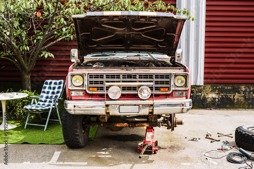 Truck under going repair photo