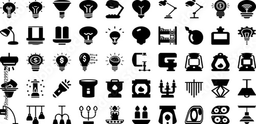 Lamp Icon Set Isolated Silhouette Solid Icons With Bulb, Lamp, Light, Lightbulb, Symbol, Icon, Idea Infographic Simple Vector Illustration