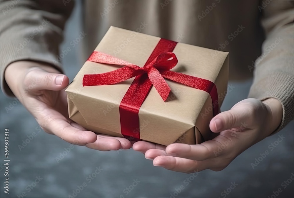 hand holding a gift box, generative ai hand holding a gift box, generative ai