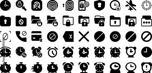 Lock Icon Set Isolated Silhouette Solid Icons With Safety, Icon, Protection, Security, Safe, Lock, Password Infographic Simple Vector Illustration