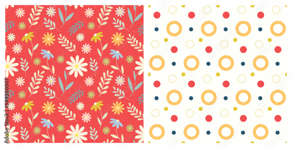 Fototapeta premium Set of seamless patterns hand drawn wild and bubbles. Design for springtime, Mother’s day, Easter celebration, scrapbooking, nursery decor, home decor, paper crafts.