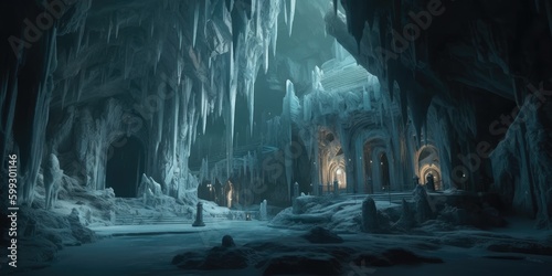 fantasy ice caves deep underground - generative ai © Andrus Ciprian