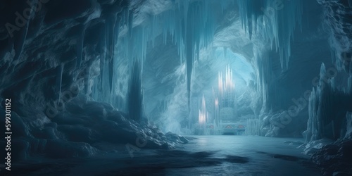 fantasy ice caves deep underground - generative ai