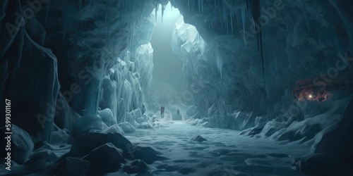 fantasy ice caves deep underground - generative ai