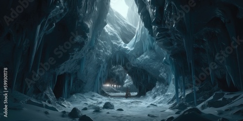 fantasy ice caves deep underground - generative ai