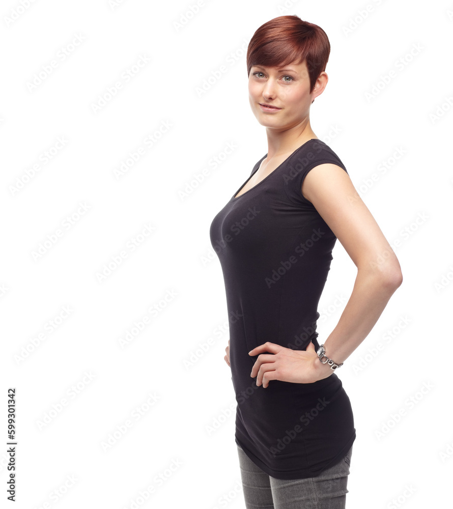 Confidence is a beautiful feature in a woman. Studio shot of an attractive young woman isolated on white. Confidence is a beautiful feature in a woman. Studio shot of an attractive young woman isolated on white.