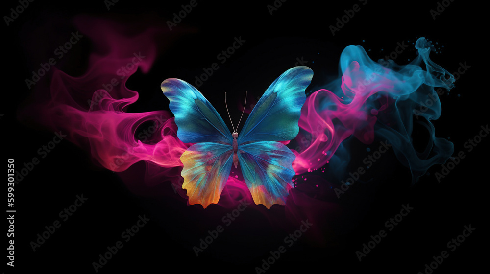 Obraz premium Mystic butterfly. Surreal mystical ethereal butterfly. Generative AI.