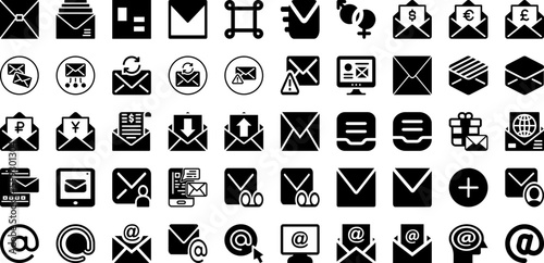 Mail Icon Set Isolated Silhouette Solid Icons With Mail, Icon, Web, Message, Communication, Symbol, Sign Infographic Simple Vector Illustration