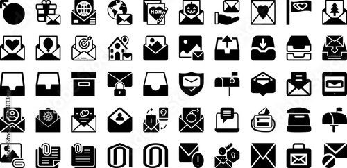 Mail Icon Set Isolated Silhouette Solid Icons With Communication, Web, Icon, Symbol, Mail, Message, Sign Infographic Simple Vector Illustration